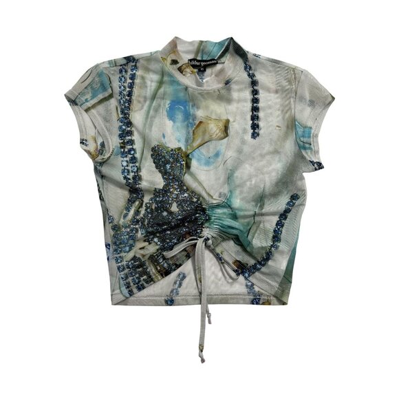 Hildur Yeoman Ruched Front Top in Semi-sheer Blue Shell - Picture 1 of 3